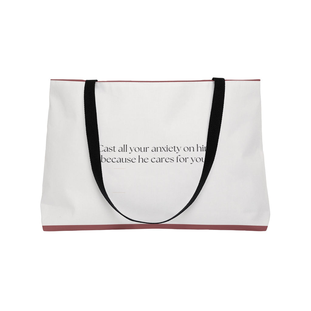 Cast your Cares upon Him Tote Bag Burgundy | 1 Peter 5:7
